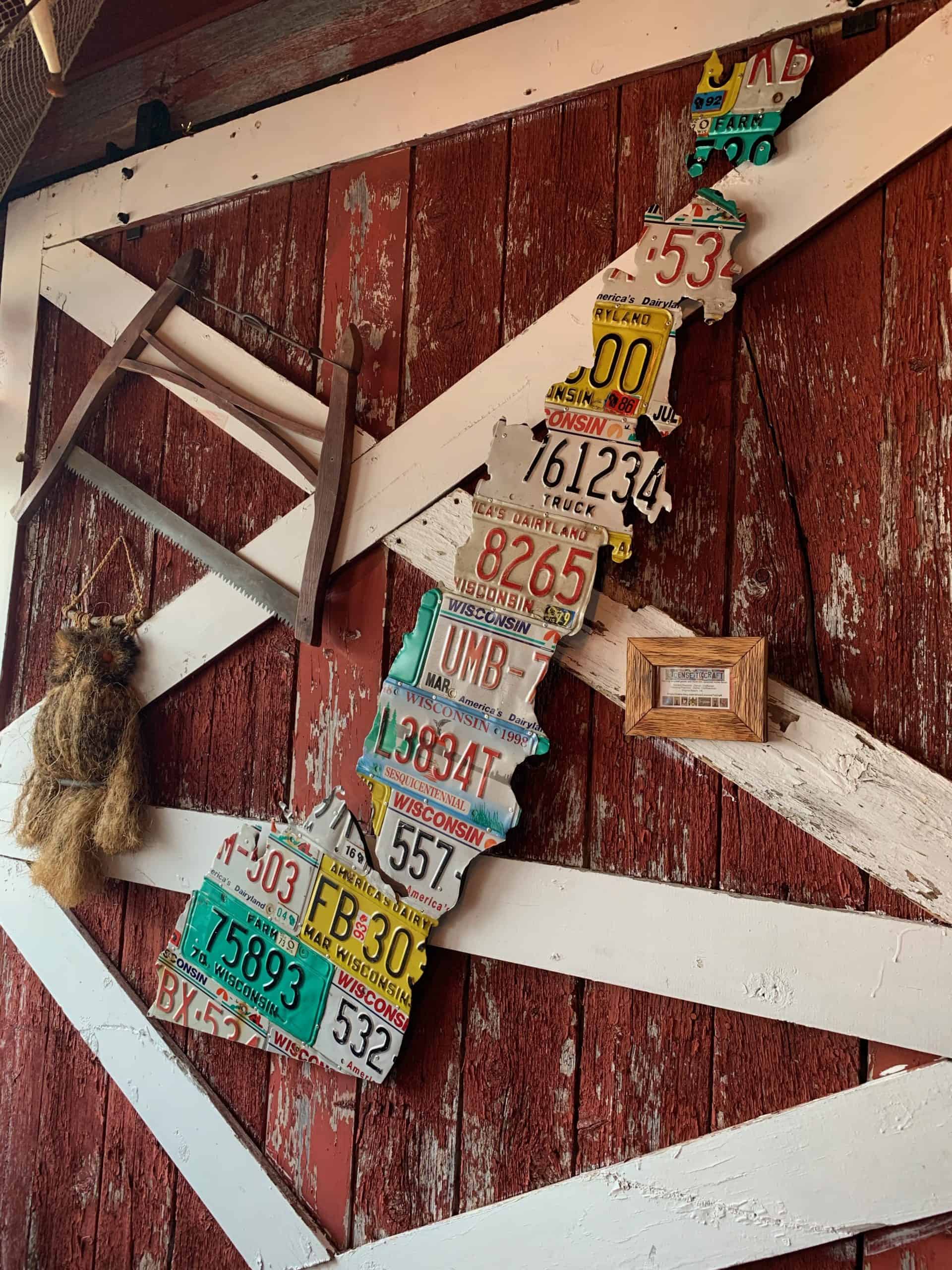 License plate décor of Door County at Bridge Up Brewing craft beer brewery and taprooms in Door County Wisconsin