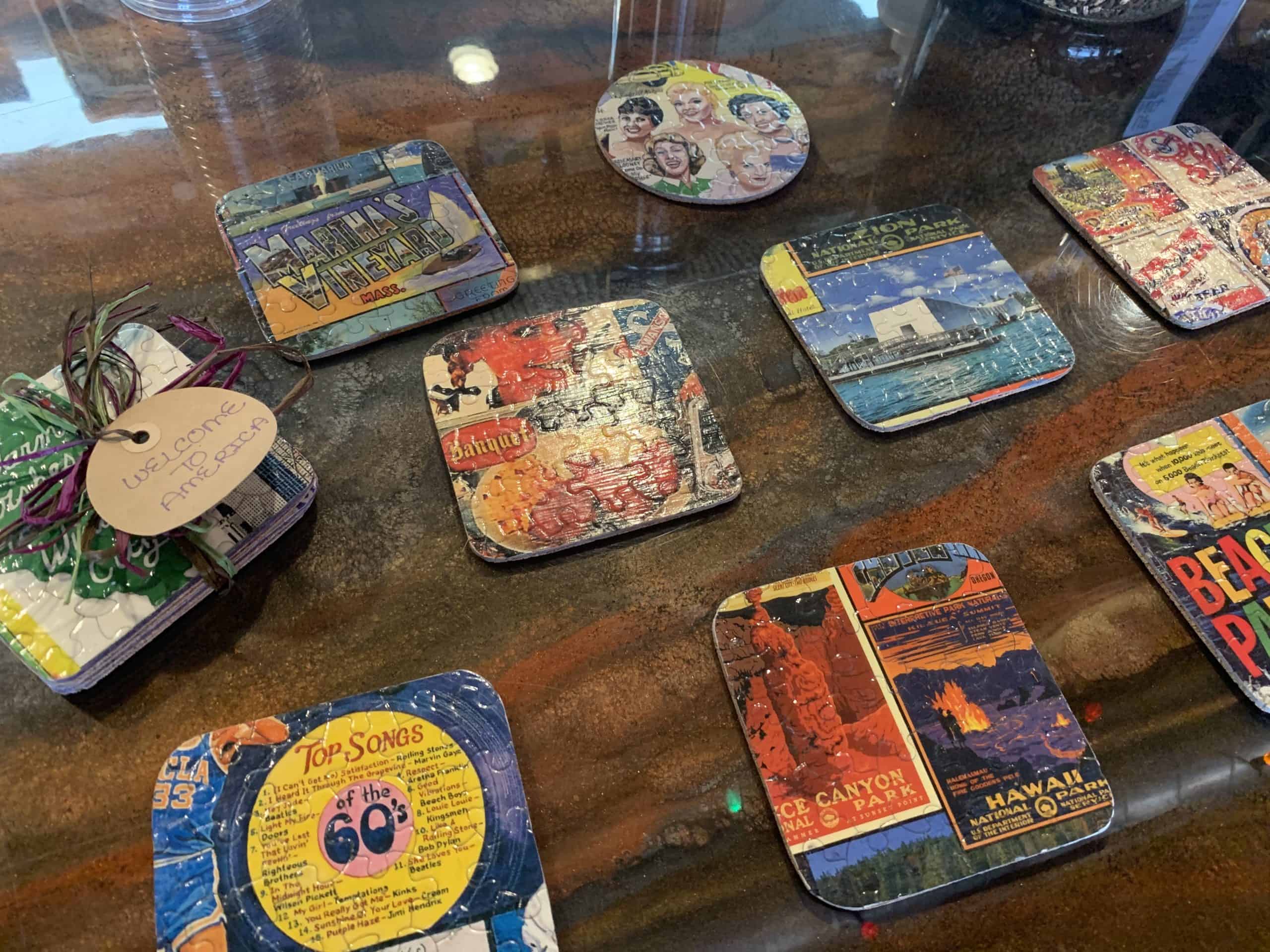 Puzzle bar coasters at Bridge Up Brewing craft beer brewery and taprooms in Door County Wisconsin