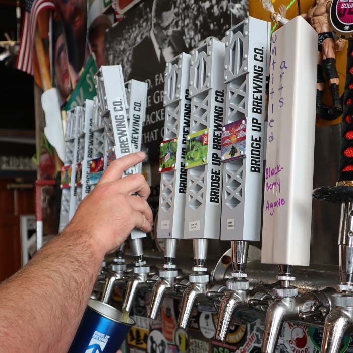 Tap beer handles Bridge Up Brewing craft beer brewery and taprooms in Door County Wisconsin